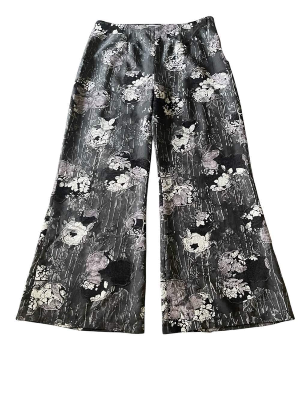 NWT Colure Black Velvet Textured Floral Print Palazzo Flare Pant (16)